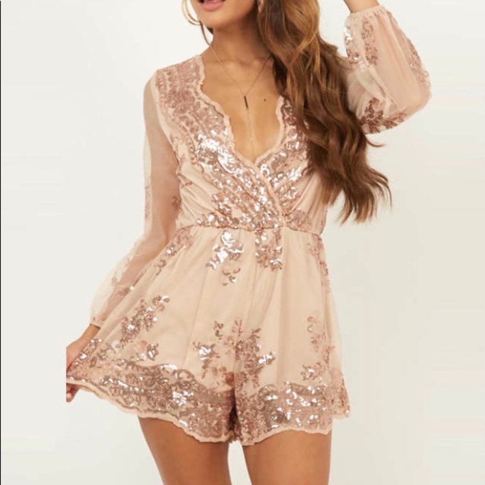 Reverse Life of the Party Gold Sequin Romper